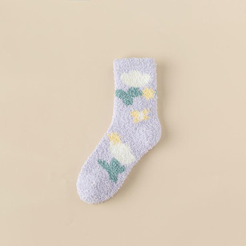 Women Candy Warm Socks Lady Heart Pattern Kawaii Thick Coral Fleece Warm Tulip Flower Winter Cotton Casual Socks Female