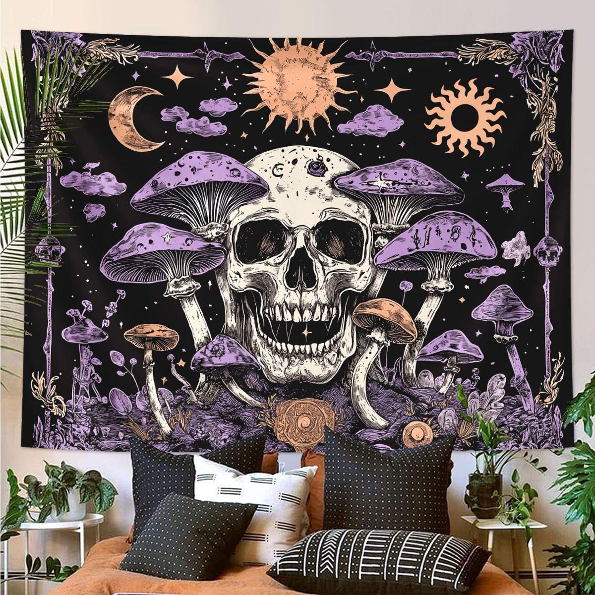 Gothic Skull-Mushroom Tapestry 75x100