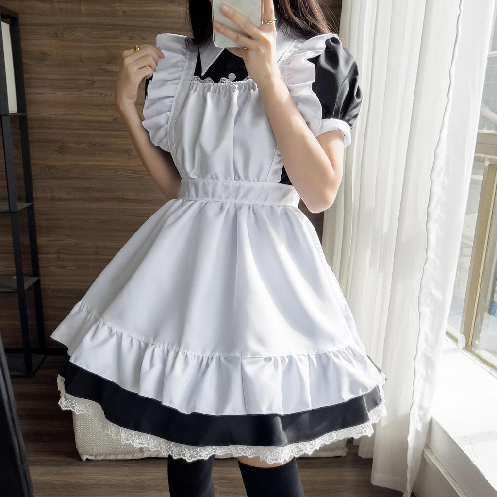 Personaggio anime cosplay cameriera abbigliamento cosplay ristorante uniforme da lavoro abito lungo bianco e nero cameriera abbigliamento festa festa