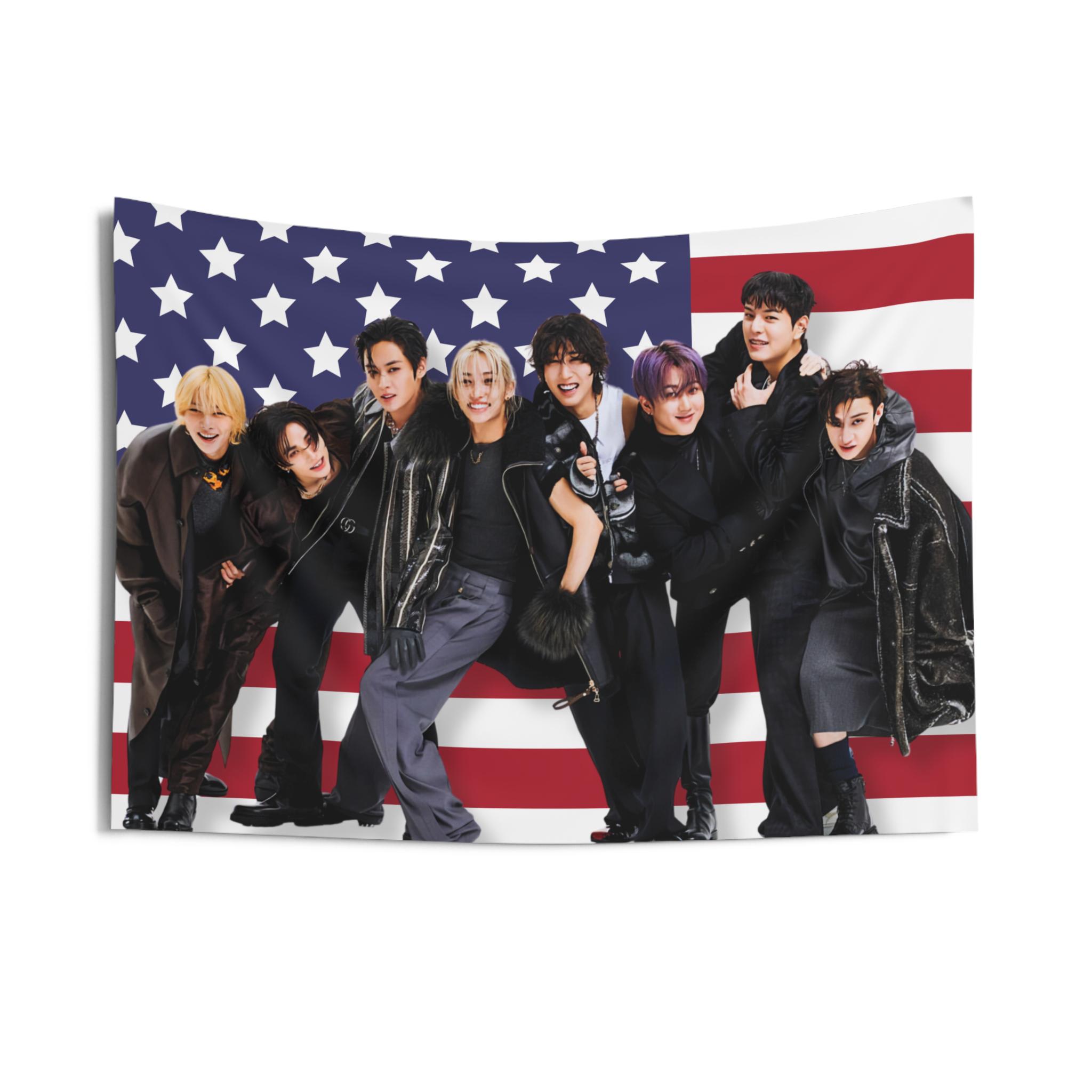 1PC Skz Membership Magazine American Flag Banner Tapestry Fan Birthday Gifts and Concert Gifts Creative Decoration 74x94cm(29x37in)