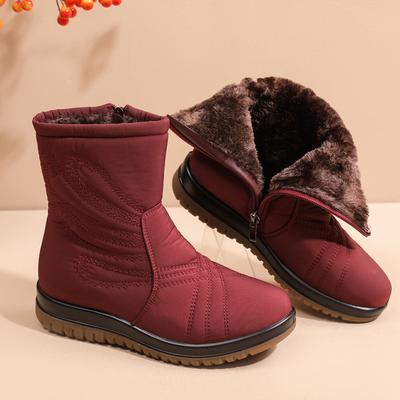 Zapatos de Invierno Mujer 2025 Botas de Nieve Impermeables Botines Suaves Cálidos de Felpa para Mujer Antideslizantes Zapatos de Madre Talla Grande 42 Marrón Rojo