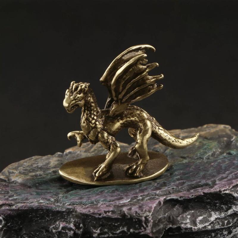 Pterosaur Brass Ornament Mighty Demon Dragon Little Flying Dragon Making Old Bronze Micro Carving Tea Pet Desktop Small Ornament