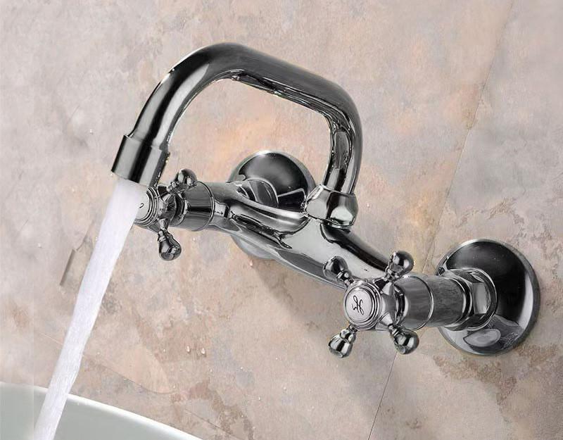 Wall Mounted Bathroom Basin Faucet Wall Mounted Double Handle Europe Style Sink Mixer Brass Gold Chrome