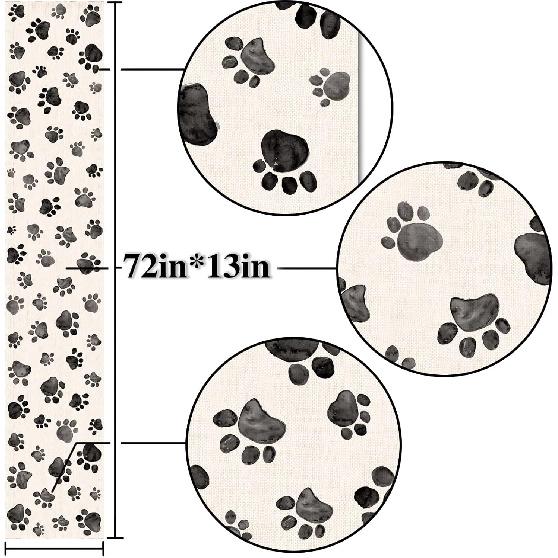 Nepnuser Dog Paw Print Table Runner Puppy Dog Birthday Party Decoration Farmhouse Dining Room Kitchen Home Decor (13" x 72")