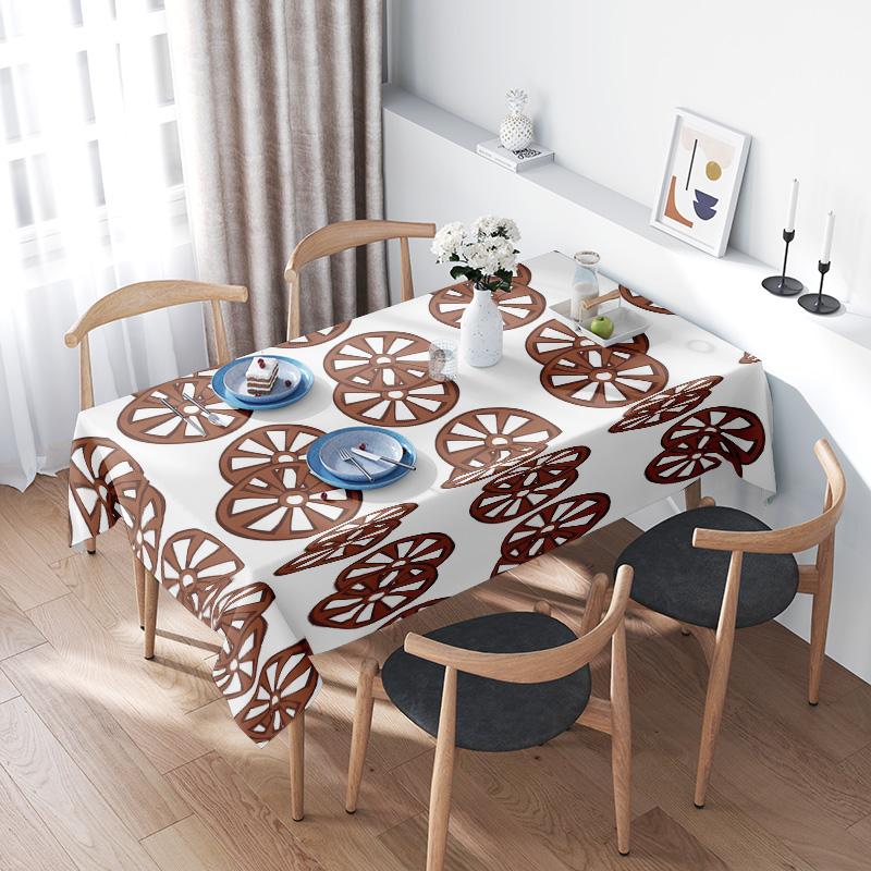 Modern Retro Floral Tablecloth Home Decoration White Table Linen with Wheels Print for Dining Room or Wedding Party Decorations 100x140cm