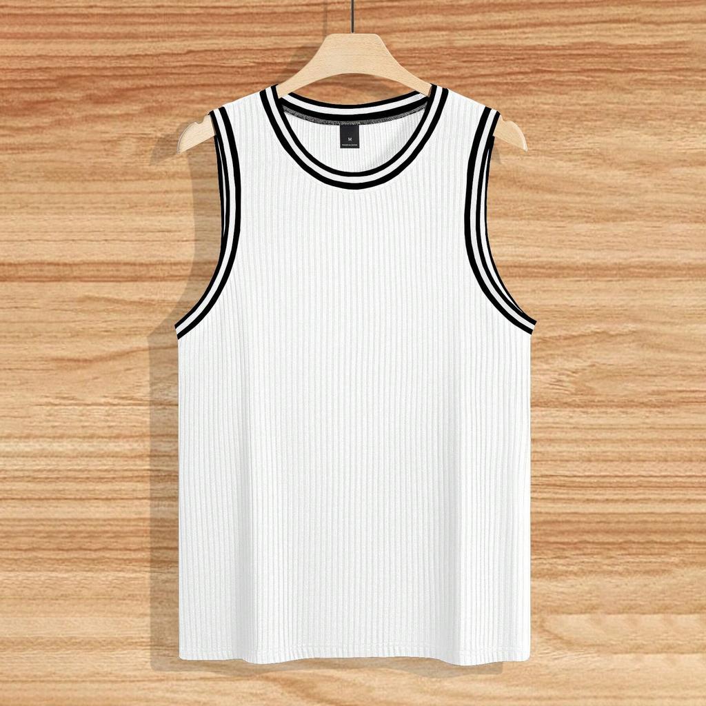 Canottiera Estiva a Maglia a Righe Verticali Vestibilità Fitness da Uomo Canottiera I-Shaped Color Block