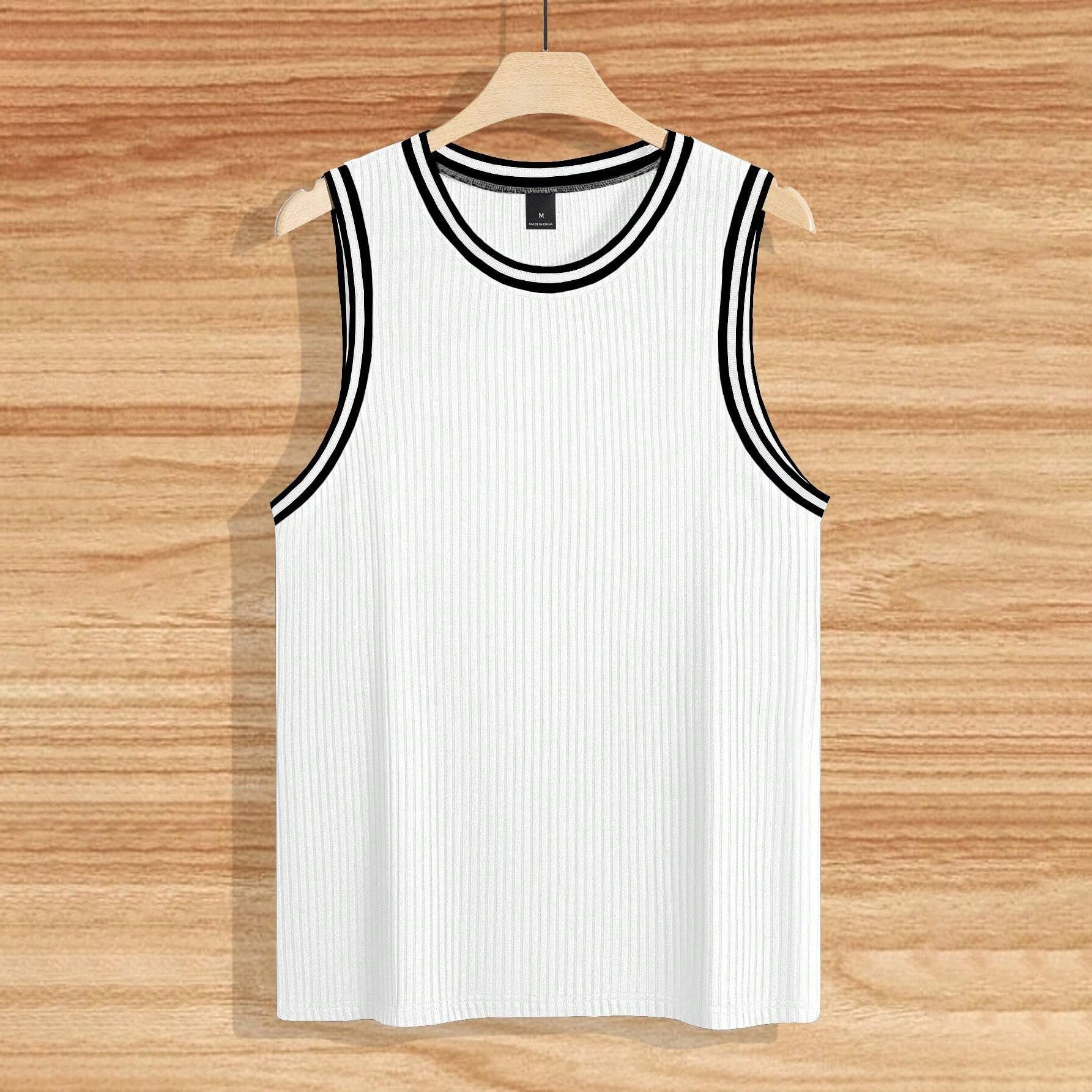 

Summer Knitted Vertical Stripe Fitness Fit Tank Top Men S I-Shaped Color Blocked Tank Top XL білий