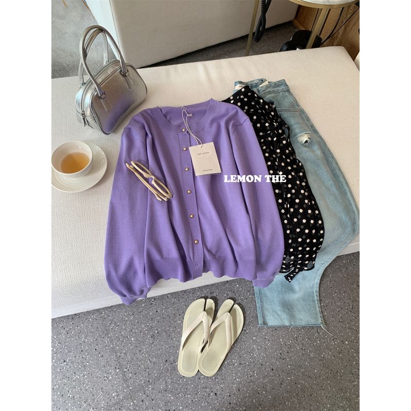 

Classic Style Ice Silk round Neck 2024 Autumn Long Sleeves Knitwear Purple One size