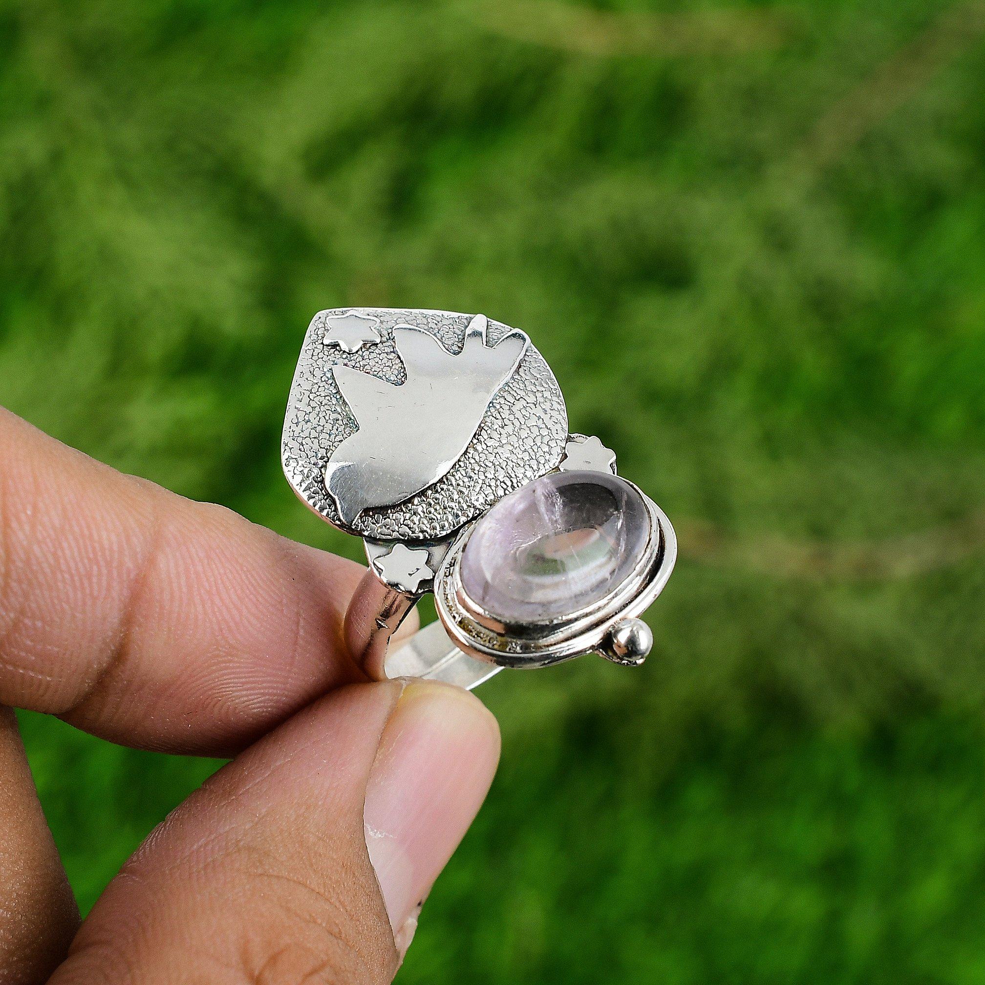 

Natural African Amethyst 925 Silver Statement Bird Adjustable Ring For Girls Adjustable