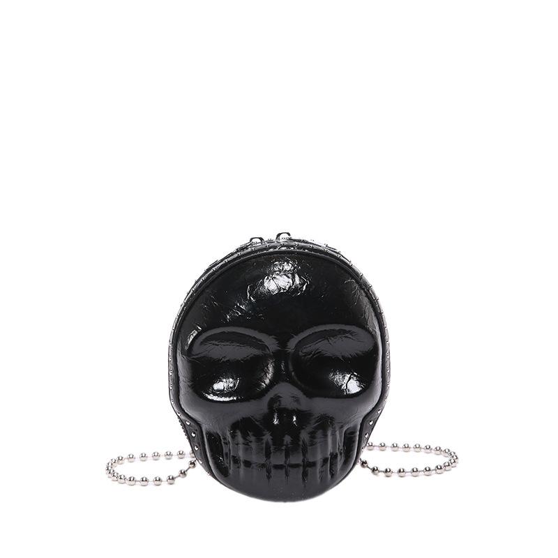 

Женская сумка-череп на Хэллоуин 2025 новая европейская и американская трендовая сумка через плечо с индивидуальностью, забавная нишевая цепочка, маленькая круглая сумка чёрный