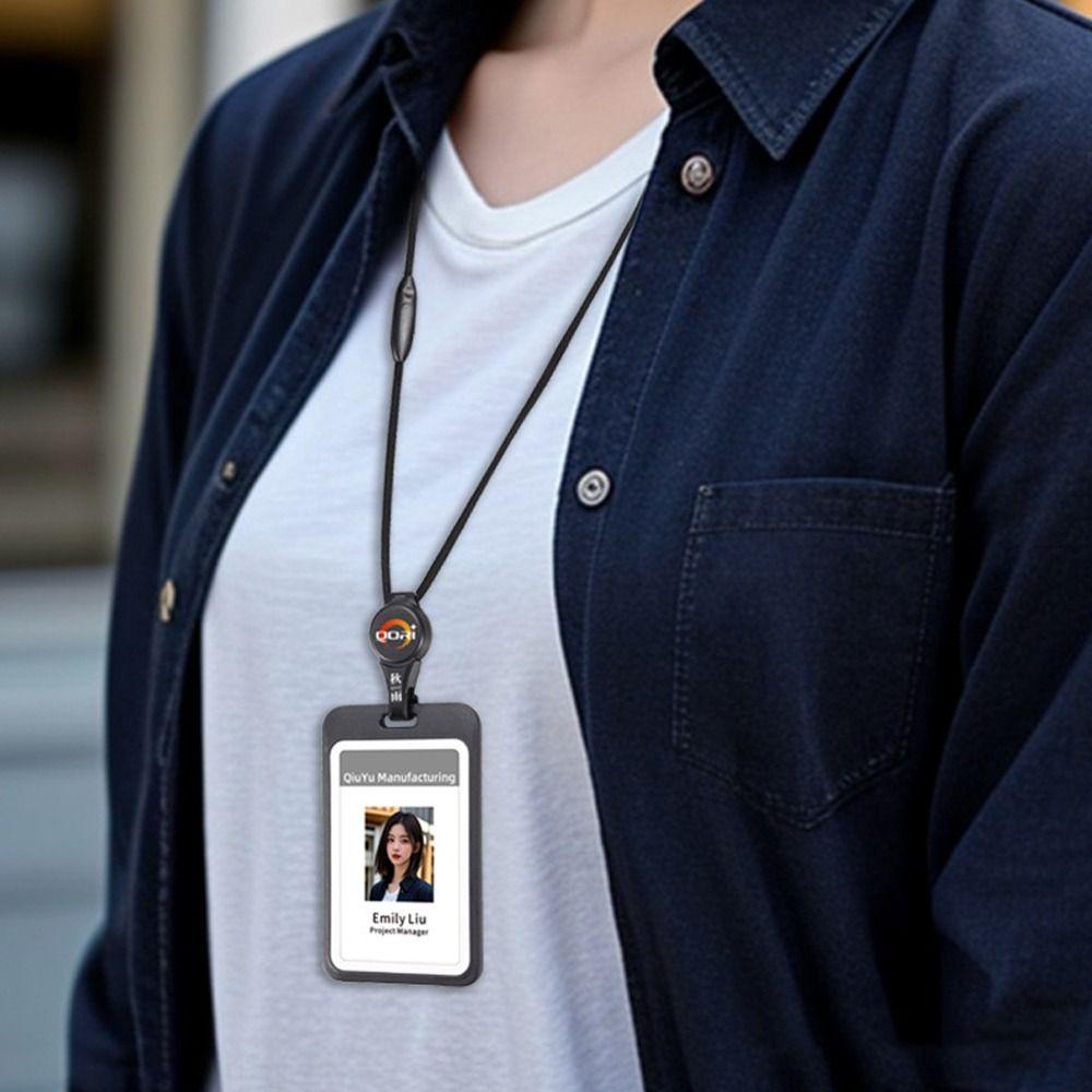 Doppelseitiger Kartenhalter Transparent mit Lanyard Kartenetui Einziehbare Ausweishalterung Abnehmbares Kartenetui Bürobedarf