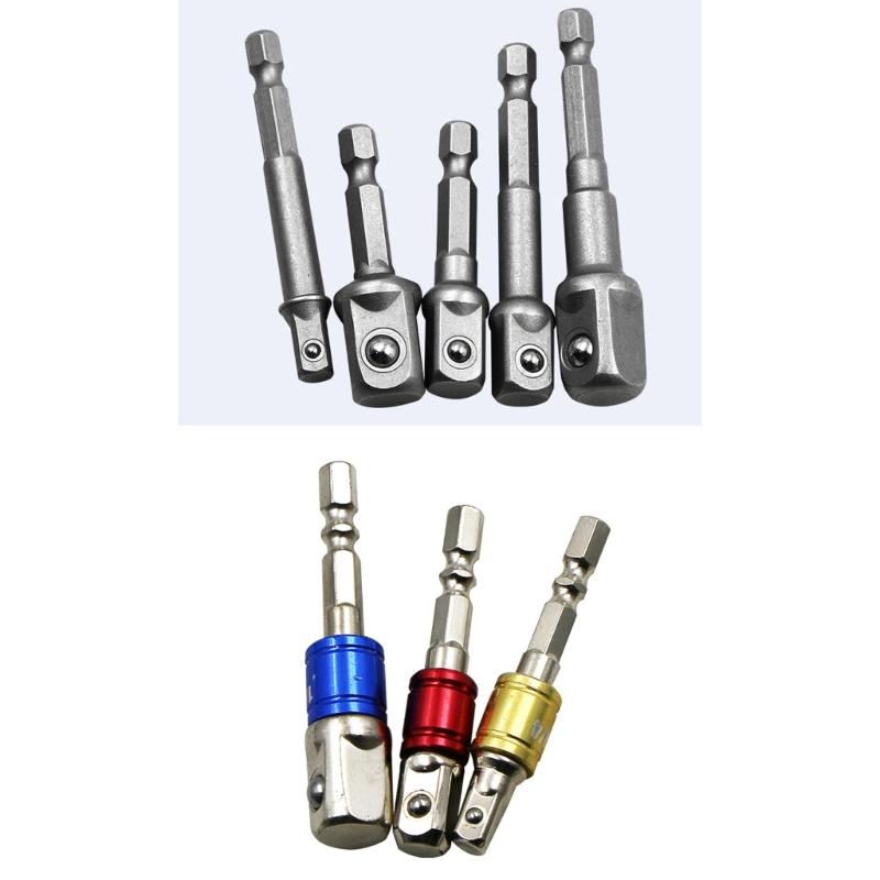 3/8Pcs Drill Socket Adapter Kit Impact Drill Extension Bit Socket Adapter Kit 1/4 3/8 1/2 Square Head Hex Shank Drill Tool