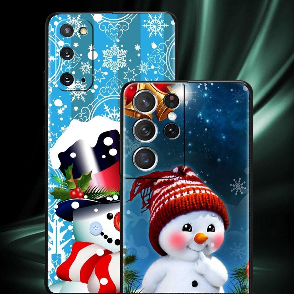 Bumper Case For Samsung Galaxy S22 Ultra S21 FE S20 Plus S10 Lite Phone Cover S10e S9 S8 S7 Silicone Funda Christmas Snowman Sac