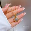 Light Luxury Full Diamond Micro-Inlaid Zircon Square Classic Wind Necklace Copper Electroplated Real Gold Pendant
