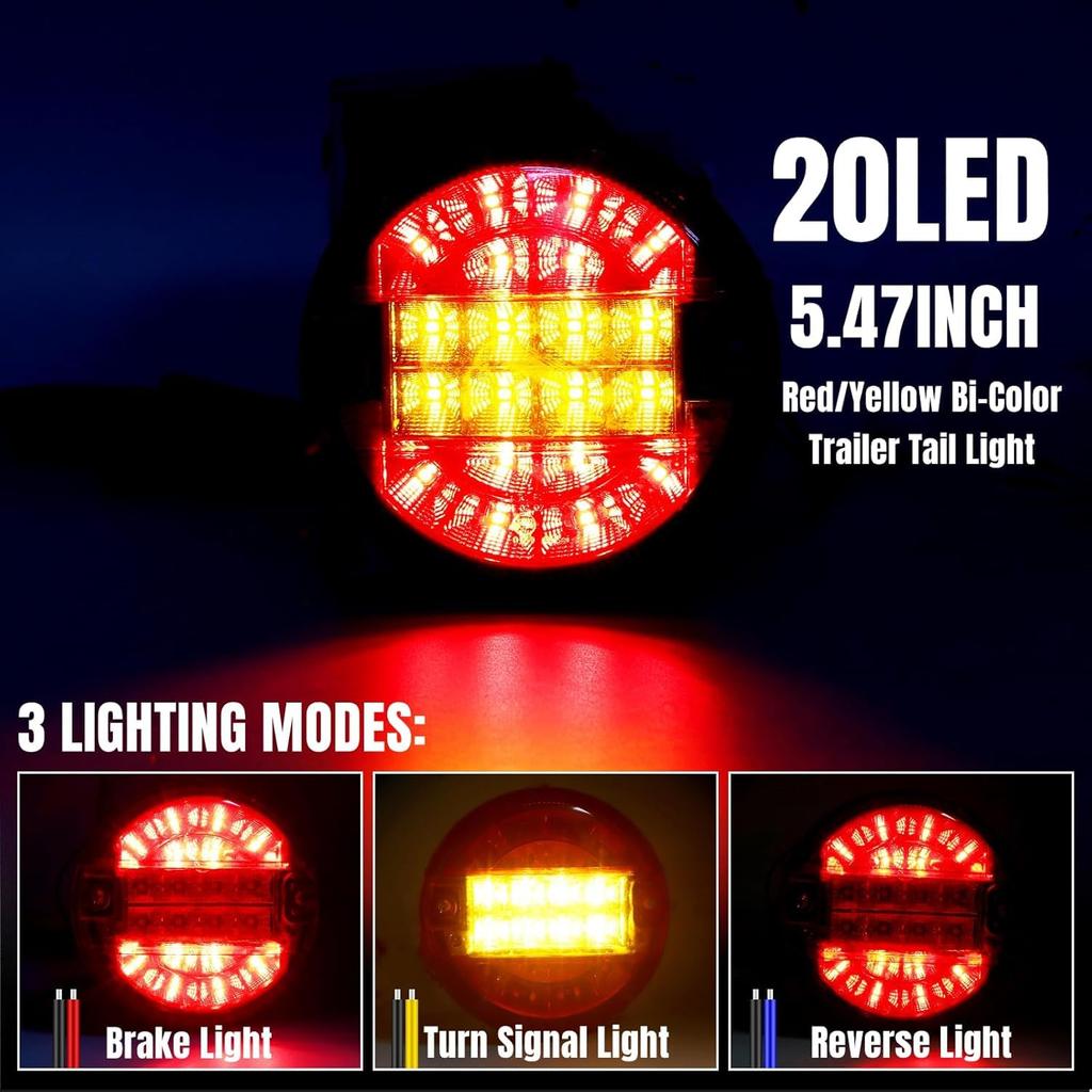 LED Truck Tail 12V 24V Round Tail Signal Brake Red and Yellow Light, Lamp, Light, Light,