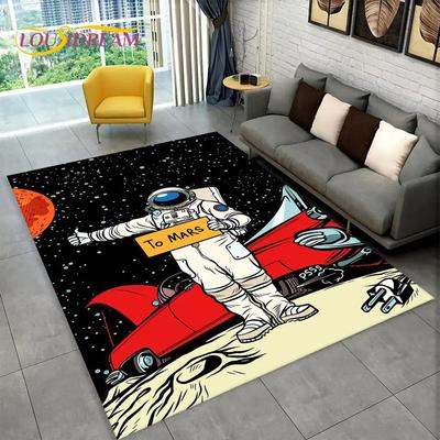 3D Astronaut Space Cartoon Area Rug,Carpet Rug for Home Living Room Children's Bedroom Sofa Doormat Decor,Kid Non-slip Floor Mat