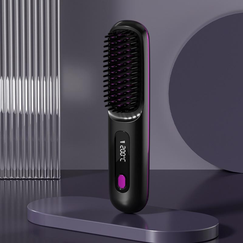 Portable Wireless LCD Hair Straightening Comb - Rechargeable, Negative Ion, No Damage.