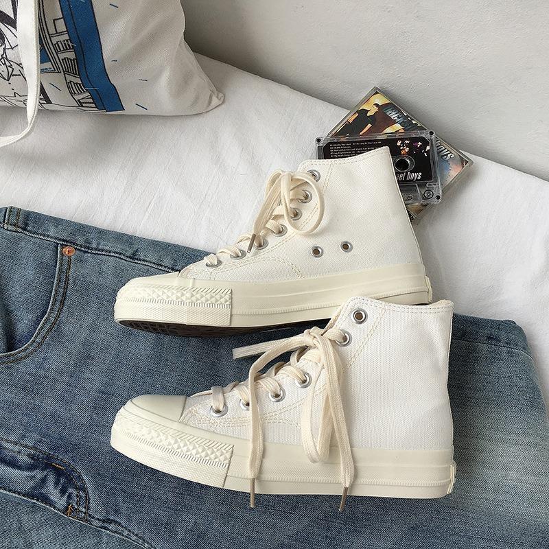 Spring's Little White Shoes Women's Pure White Versatile High-top Canvas Shoes Trendy Ryan Vulcanized Board Shoes