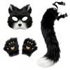 Halloween Cosplay Set Women Cute Cat Mask Plush Claw Gloves Fox Tail Accessories