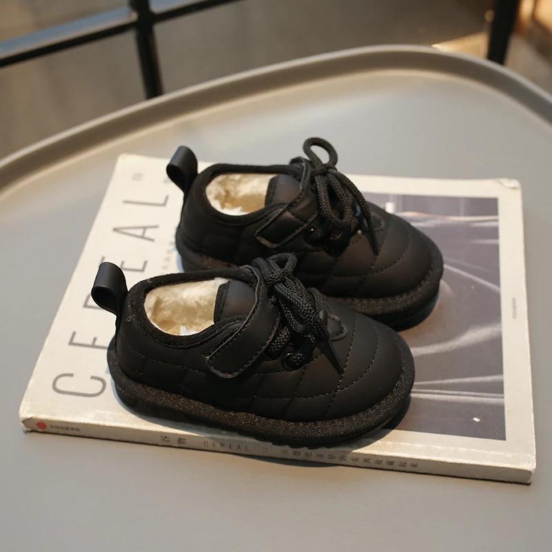 2024 New Girls Flats Fashion Kids Casual Shoes Solid Color Children Platform Loafers Warm Cotton Shoes Soft Breatheable Cute PU