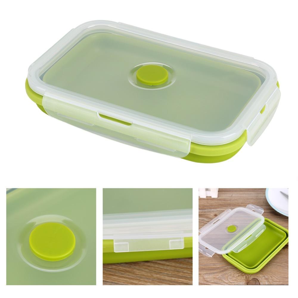 Clip-On Lid Collapsible Lunch Box 800ml Silicone Lunchbox Portable Storage Bowl For Outdoor Travel