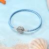 Bracelet 925 Silver Charm Bracelet 17-20CM Shell Blue Leather Rope Bracelet For Women DIY Charm Jewelry Gifts