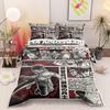 Retro Levi Ackerman Attack on Titan Manga Red Duvet Cover with Pillowcases, Cooling Duvet Cover for Warm Nights