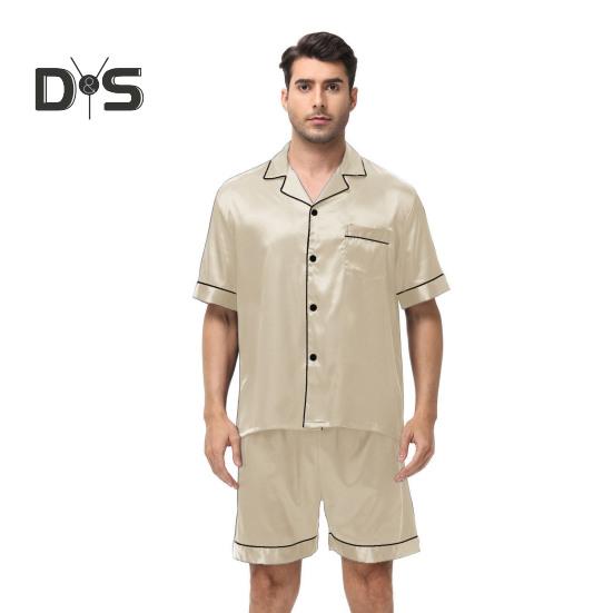2 Teile/satz Männer Pyjamas Set Revers Kurzarm Einreiher Tops Elastische Taille Shorts Set Einfarbig Satin Nachtwäsche