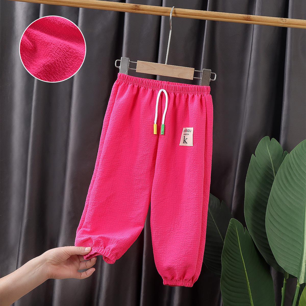 

Летние детские дышащие брюки с защитой от комаров, тонкие стильные повседневные свободные брюки-шаровары с девятью очками 130 розы красного