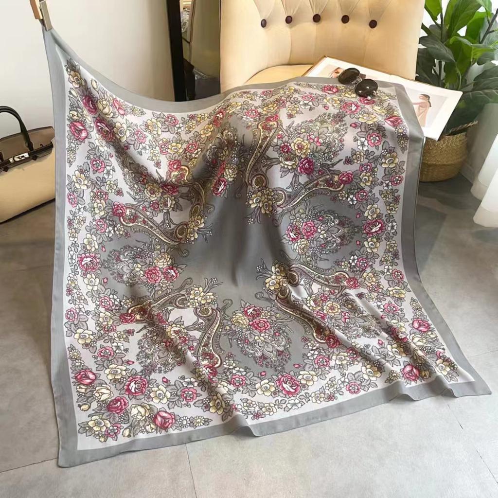 110*110Cm Russian Floral Square Scarf Women Flower Printed Ukrainian Shawl Babushka Bnadana Scarves Handkerchief Head Wraps