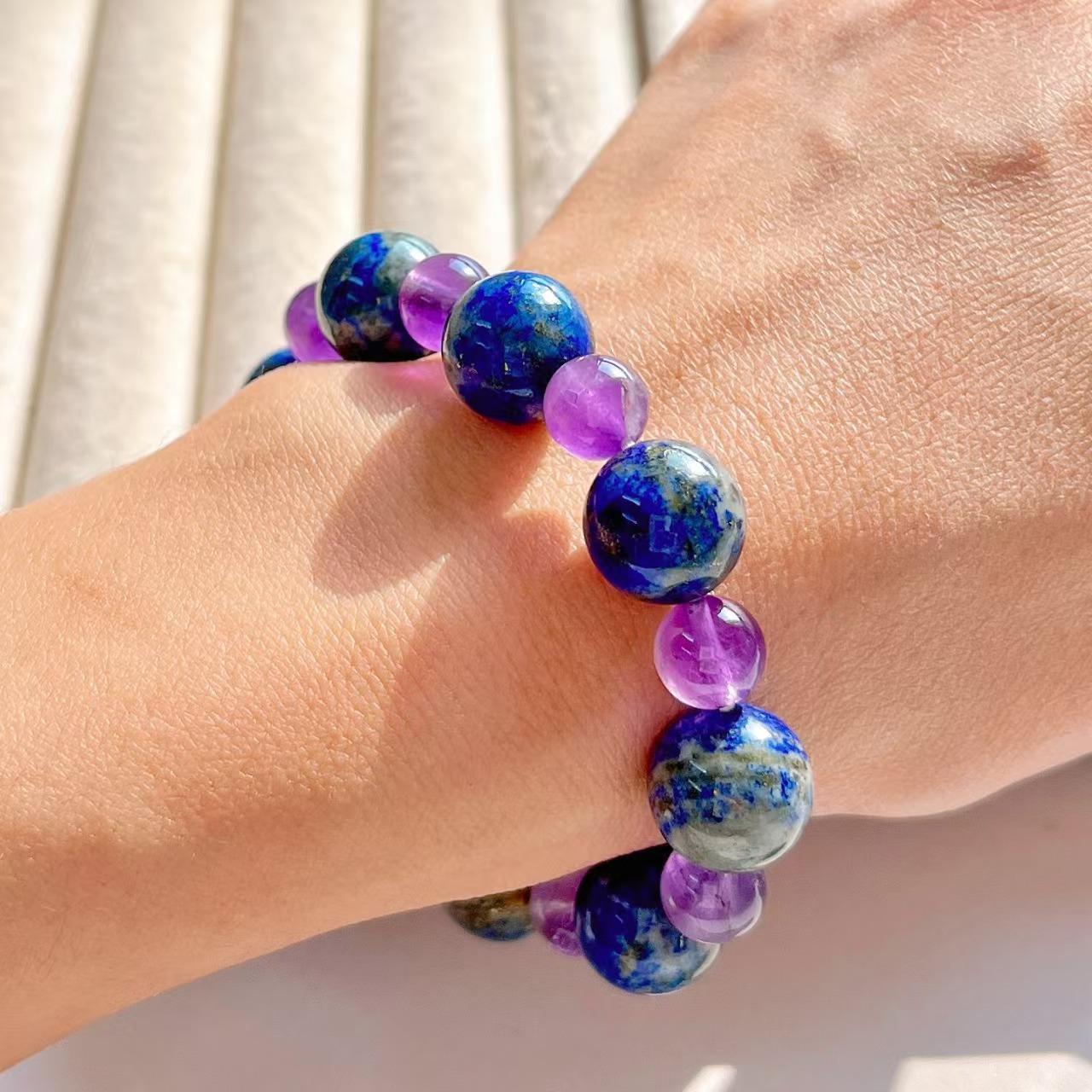

Vintage 12Mm Lapis Lazuli Amethyst Design Sense Contrasting Color Bracelet Bracelet