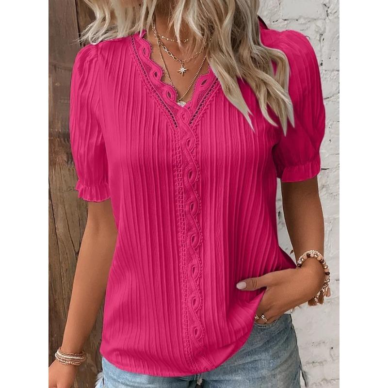 Summer Vacation Fashion Hollow Short Sleeved Women's Shirt