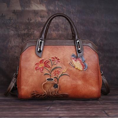 Vintage Embossing Women Handbags Genuine Leather Shoulder Bags Fashion Crossbody Bag for Ladies Purse