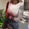 Women's Halloween Print Long Sleeve Neck Ribbed Top for Casual Fashion