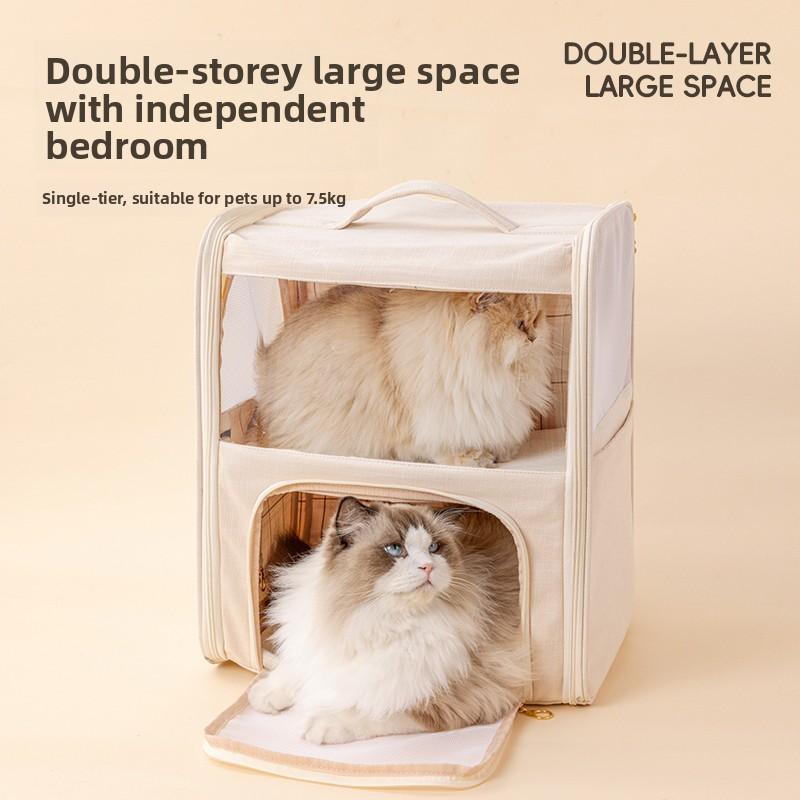 Portable Pet Carrier Backpack with Wheels 2 Layer Spacious Cat Travel Bag Pet Stroller for Outdoors Fashion Cat Carrier Case