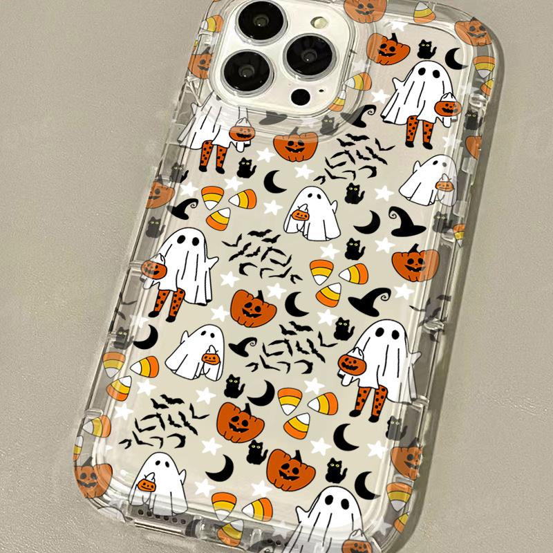 13 Halloween Pink Pumpkin Ghost Case For iPhone 16E 15 14 12 11 Pro Max XS X XR 8 7 Plus SE Shockproof Clear TPU Bac Cover