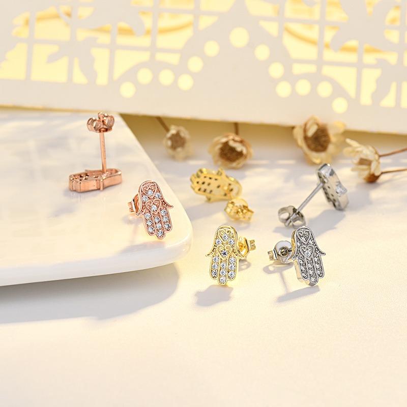 Hot-selling Style Hamsa Palm Earrings Fashionable Temperament Versatile Copper Gold-plated Zircon Earrings