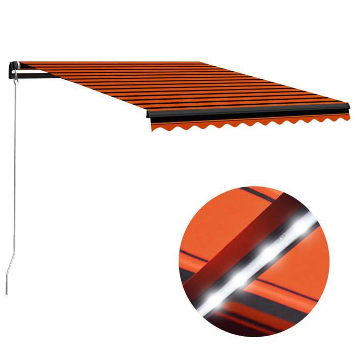 VidaXL Auvent manuel rétractable avec LED 350x250 cm Orange et marron 3055225