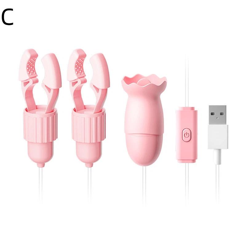 Nipple Clamps Vibrator Breast Massage Tongue Licking Sucking Vibrating Clit Stimulator Female Maturbator Adult Sex Toy For Women