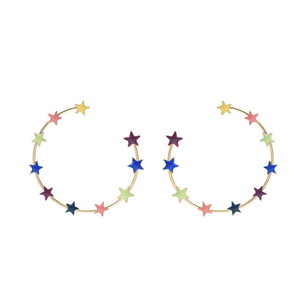 Colorful Star Hoop Earrings For Women Geometric Alloy Fashion Jewelry