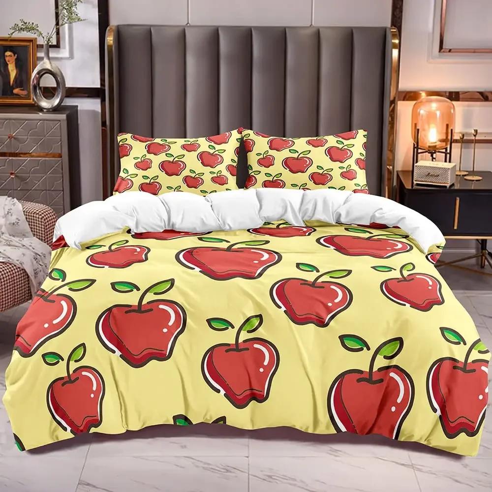 Comforter Red Apple King Queen Sweet Fruit Patterned Bedding Set For Kids Pink Plant Polyester Comforter