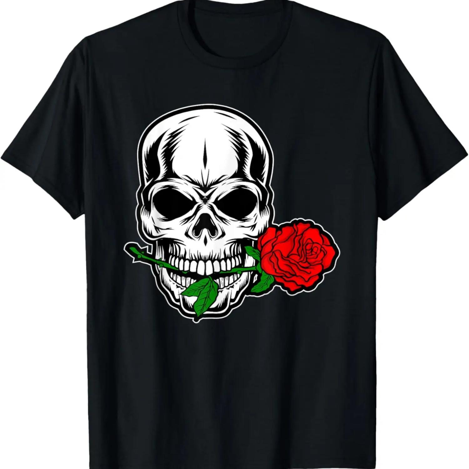 skull with rose in red in mouth T-Shirt S