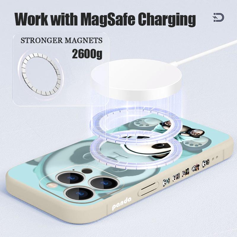 Blue Coat Panda Pattern Case For iPhone 17 Pro Max Magnetic For Magsafe Silicone Cover For iPhone 16 Pro Max Funda iPhone 15 14 13 12 11 16E Air
