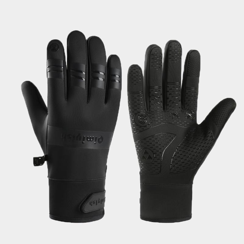 Unisex Motorcycle Riding Gloves Winter Thermal Windproof Waterproof Touchscreen Compatible Full Finger Cycling Skiing Outdoor Sports Diagonal Strap Reflective Black Lettering Black