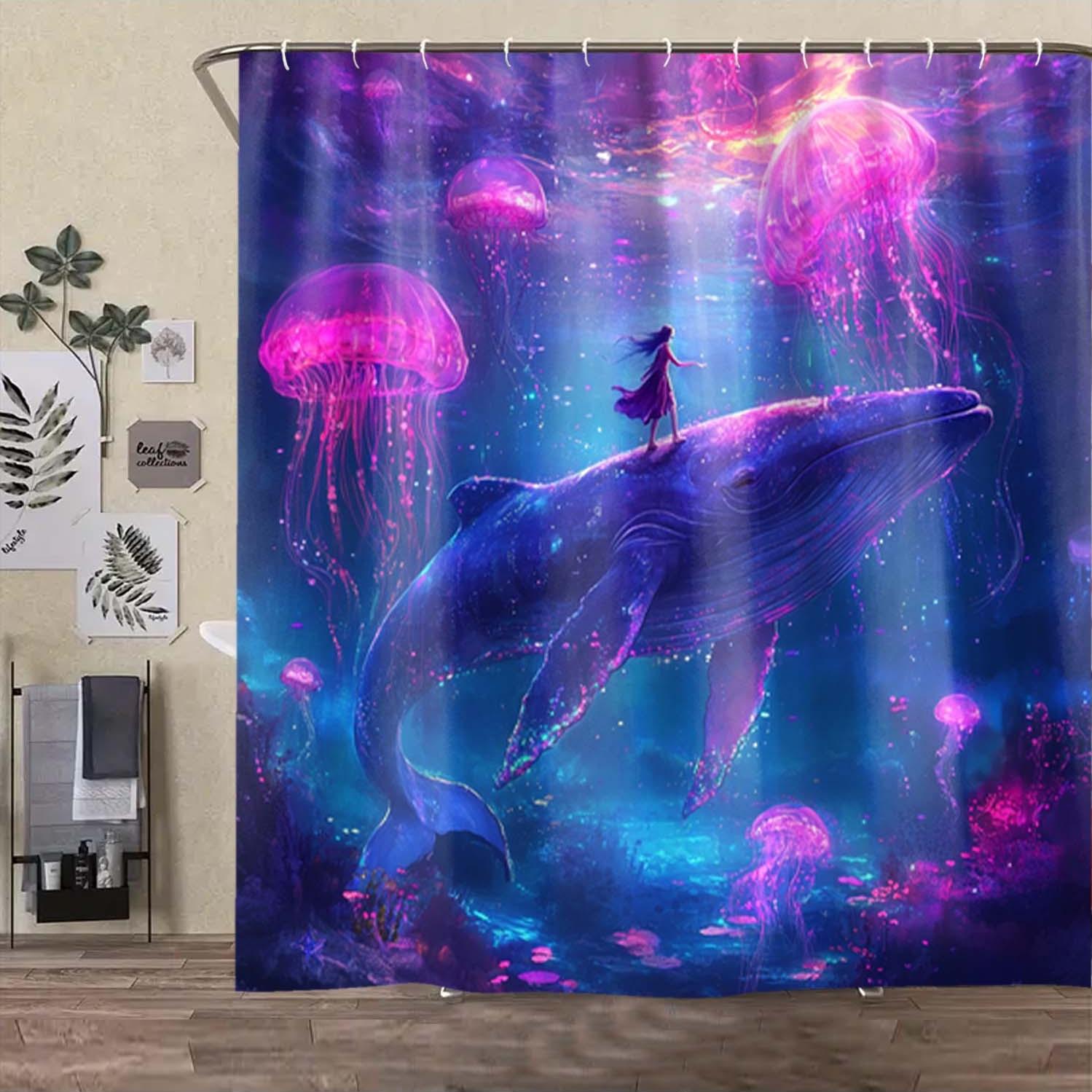 

Whale & Jellyfish Fantasy Waterproof Shower Curtain - Enchanting Design for a Mystical Bathroom Décor Experience W90XH180cm