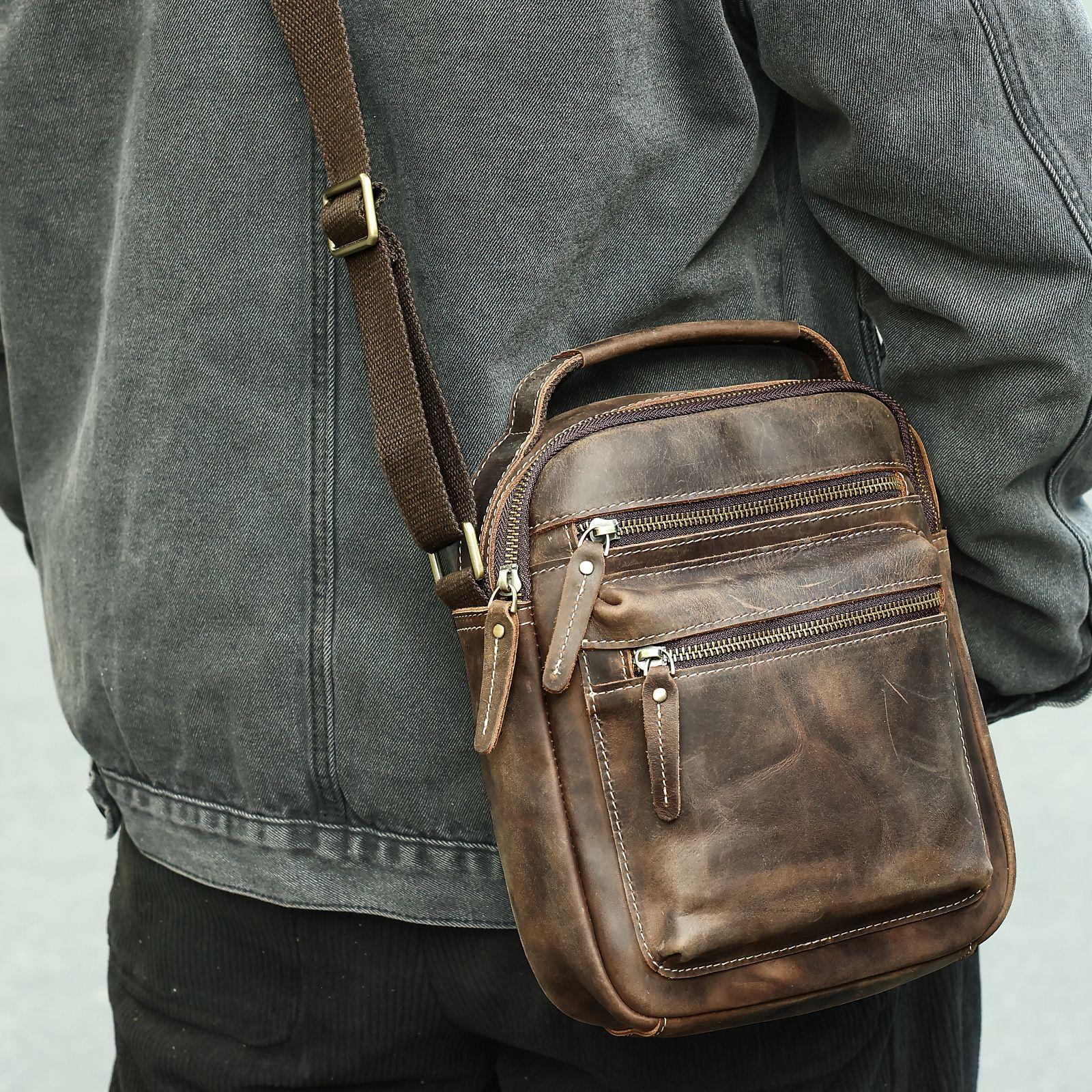 

Мужская сумка через плечо из натуральной кожи Premium Sense Crossbody Bag Мужская винтажная сумка через плечо для мужчин кофейный