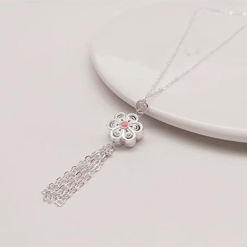 Flowers Bloom Rich Epoxy Rotating Fringed Necklace Simple National Style National Tide Literary Clothing Chain