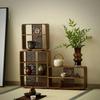 Window Lattice Chinese Walnut Display Shelf Walnut Wood Tea Organizer  Living Room