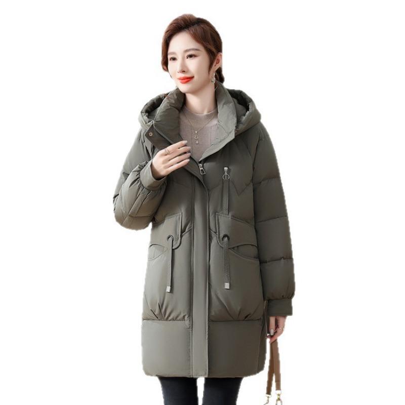 Down jacket female mother loose medium and long thickened white duck down jacket medium and old casual down jacket