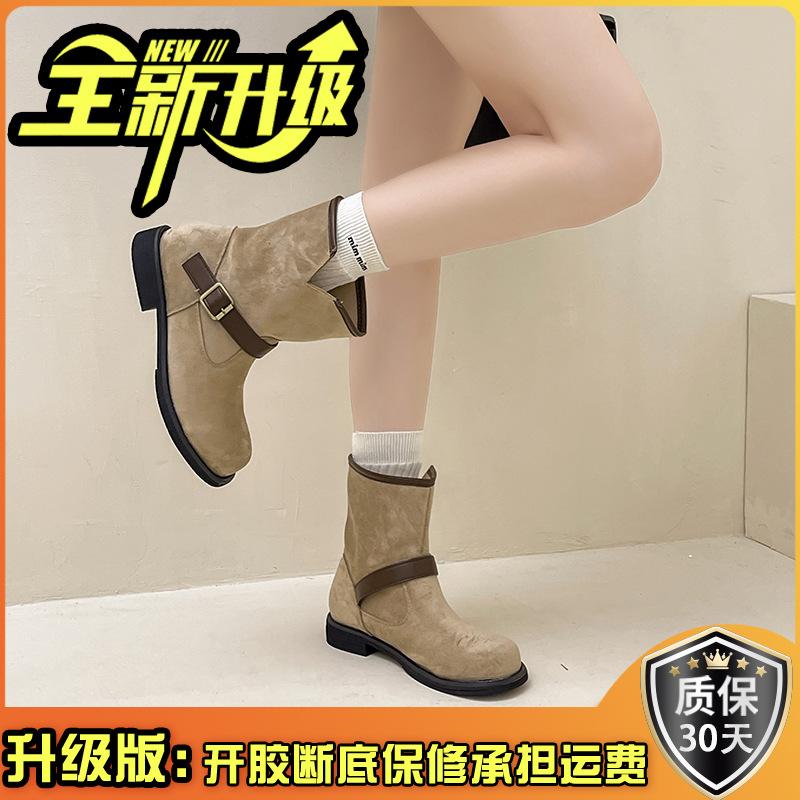 Niche design, belt buckle, thick heel, short boots, women's autumn and winter fashion, retro thick-soled temperament, Martin boots tide
